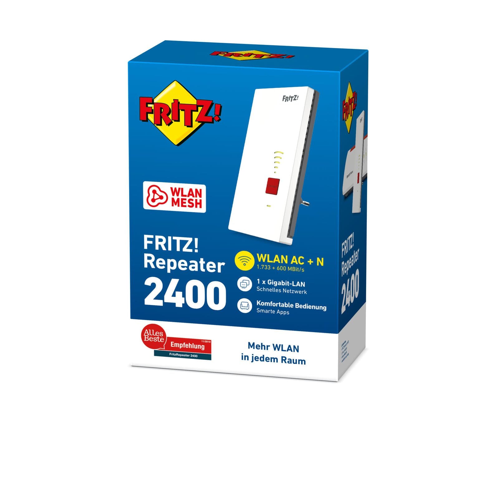 AVM FRITZ Repeater 2400 WiFi Range-Extender WiFi5 2.4 GHz, 5 GHz