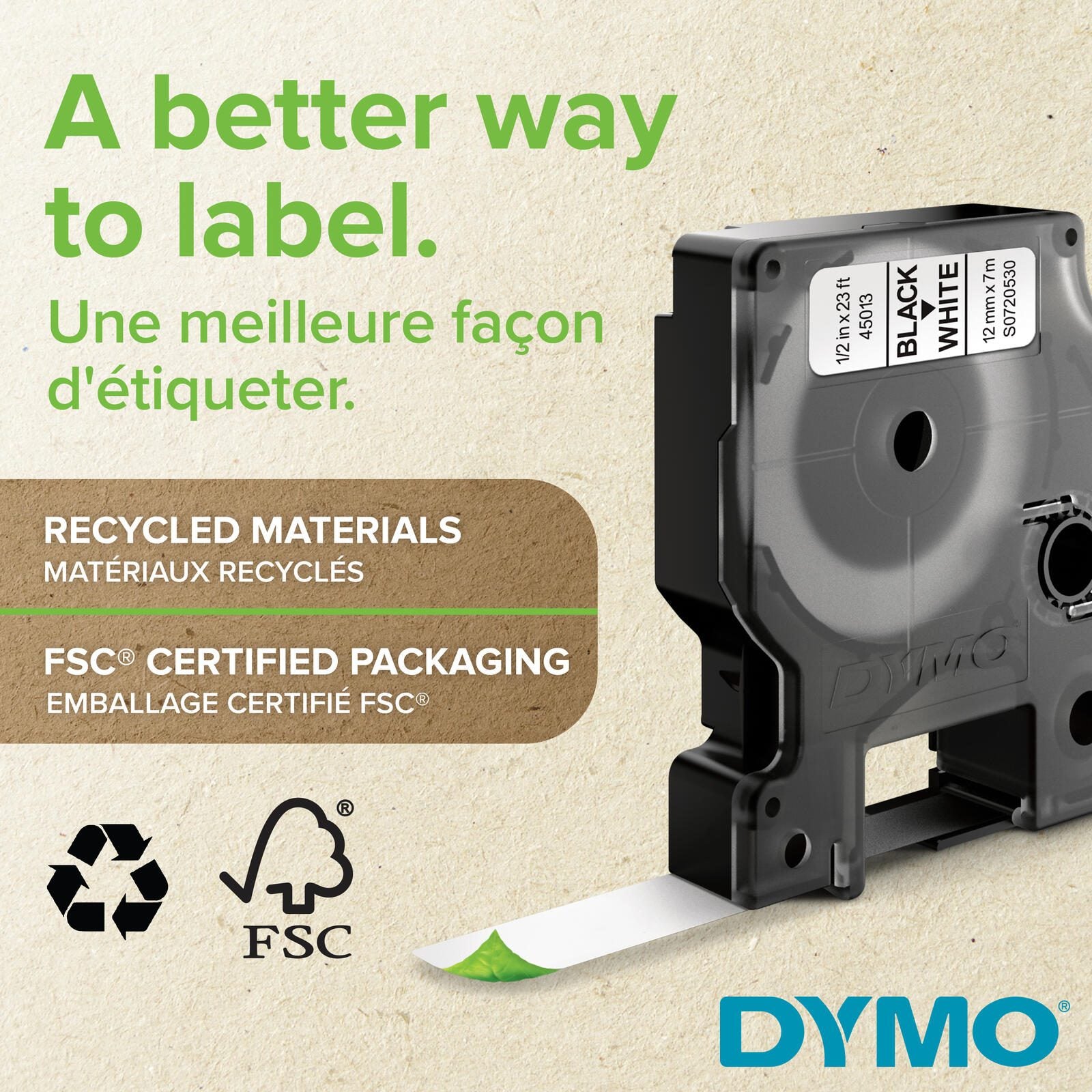 DYMO® Original D1-Schriftband 'Hochleistung' für LabelManager™ 12mm x 3,5m - flexibles & reissfestes Nylon, permanent ha