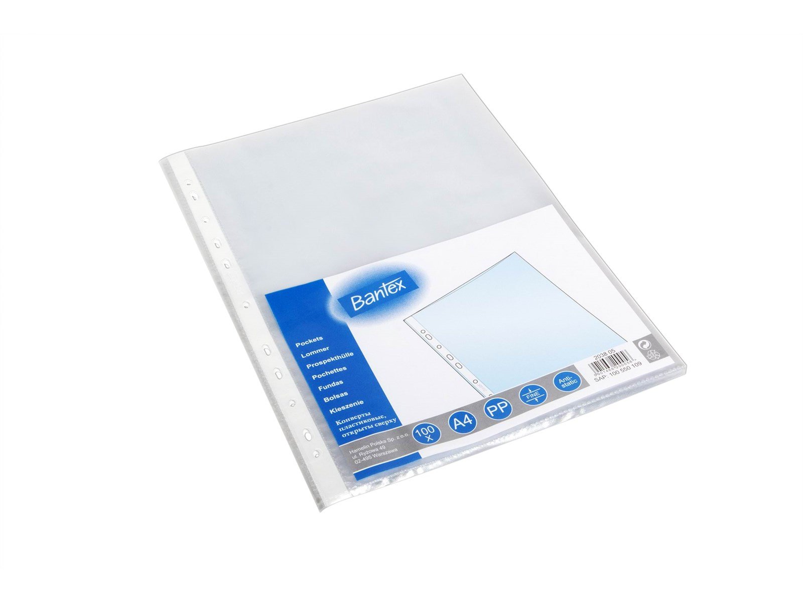 Bantex Punched Pocket  PP smooth A4 45 mic. Bag of 100