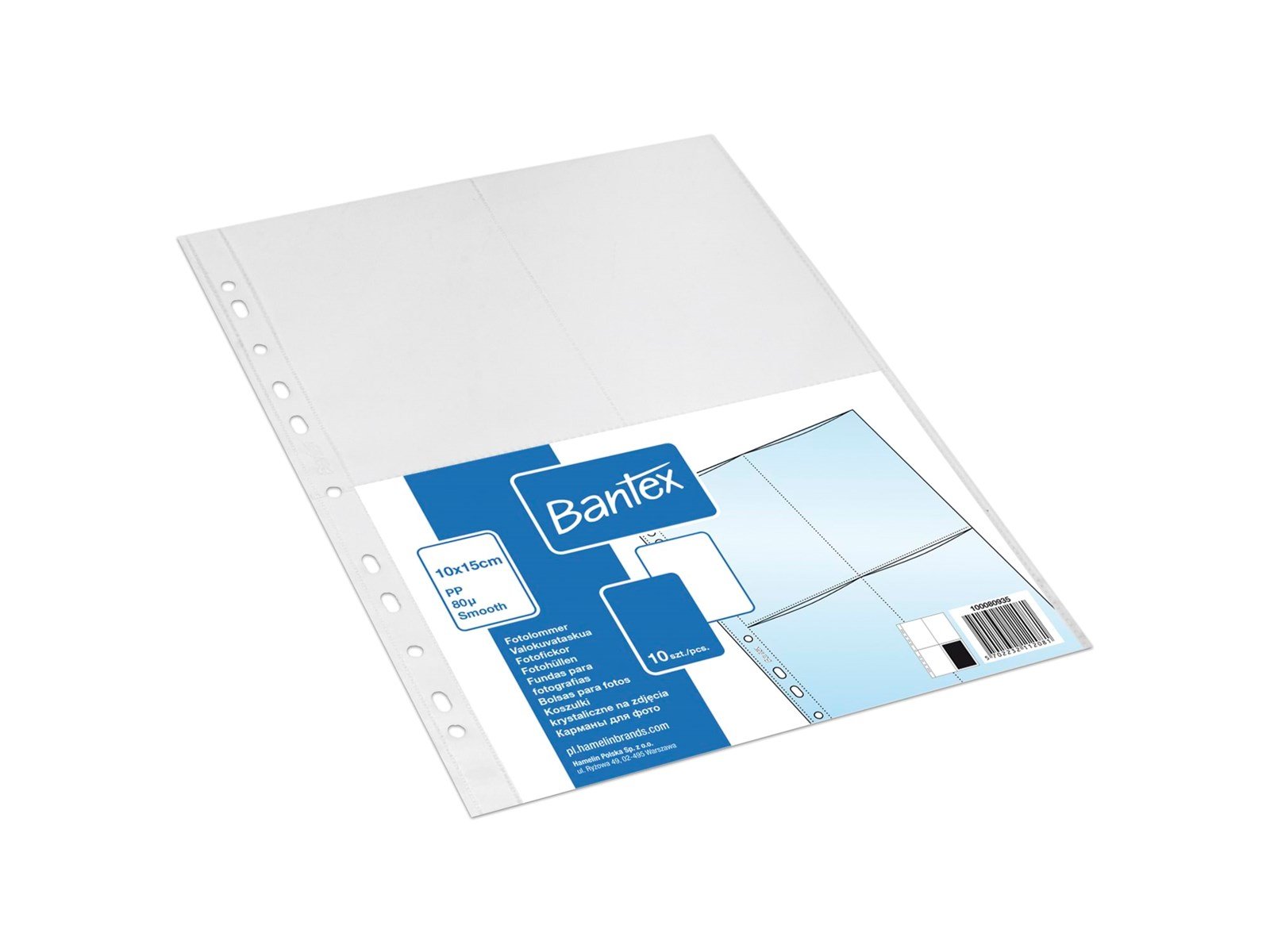 Bantex  Bag of 10 10x15cm Punched pockets for photographs PP smooth colourless