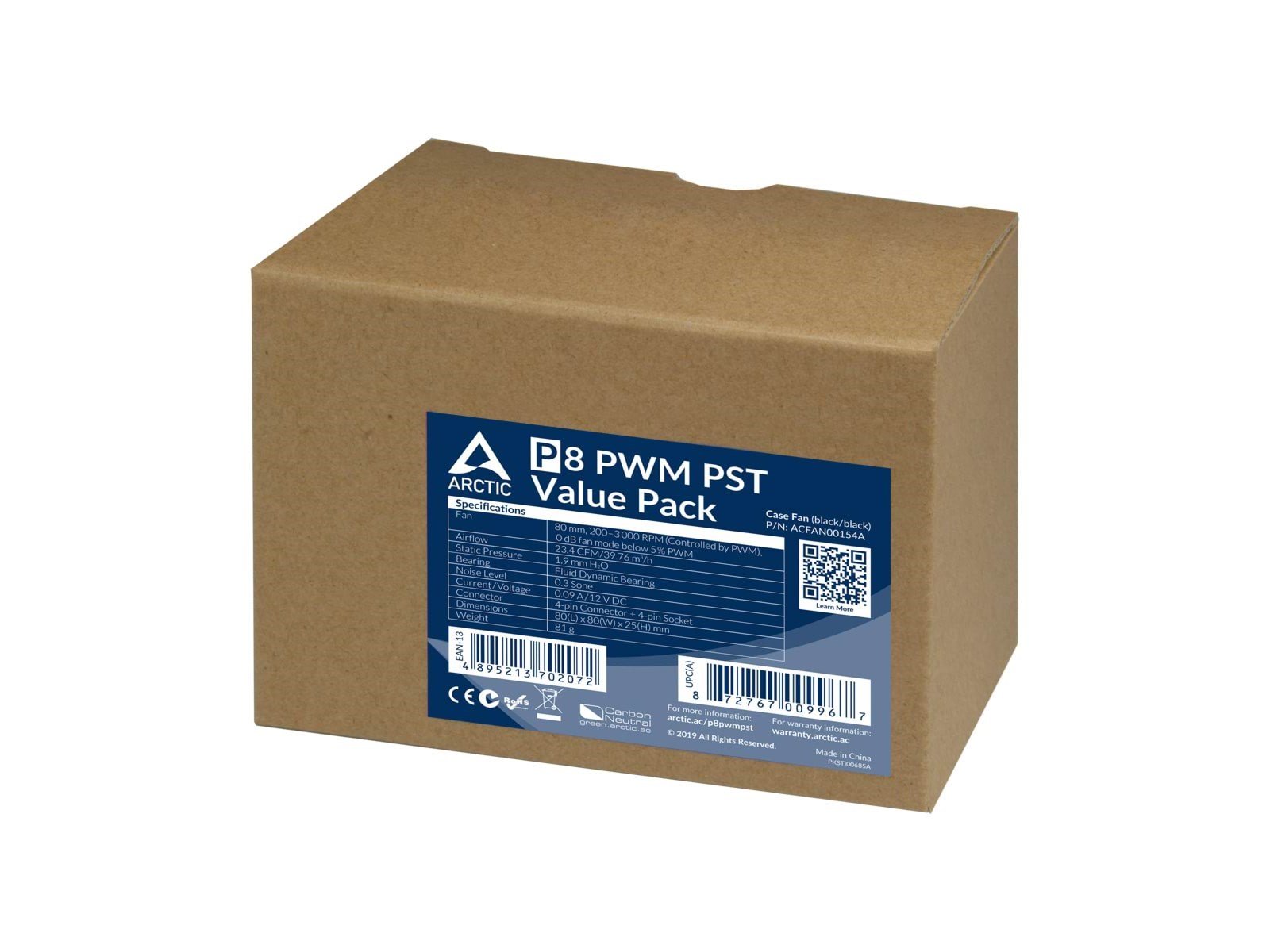 Arctic P8 PWM PST - 5-pack value pack - Gehäuselüfter - 80mm - Schwarz - 23 dBA