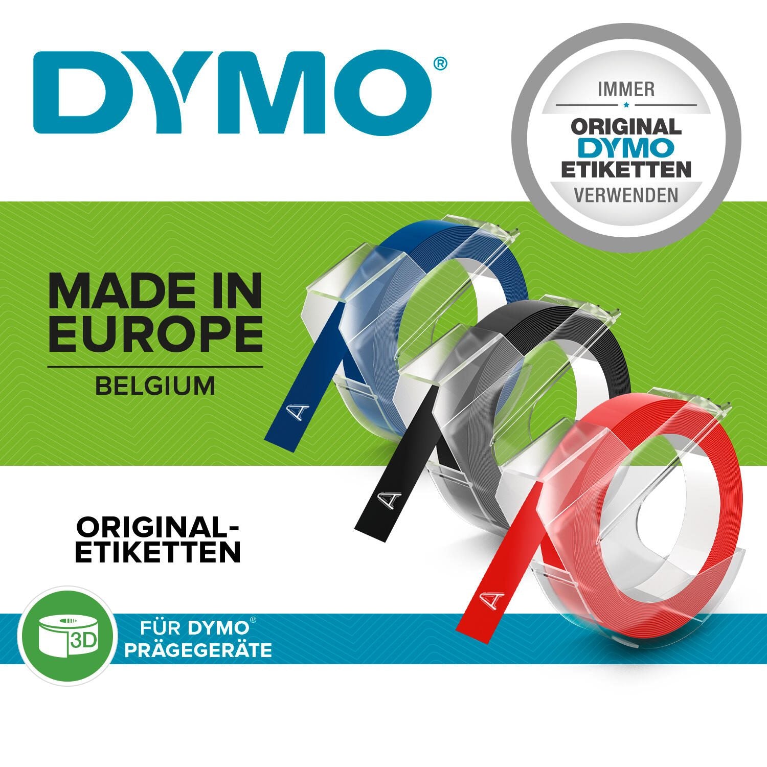 DYMO® Original Prägeband für OMEGA und JUNIOR Plastik 9mm x 3m - glänzend grün