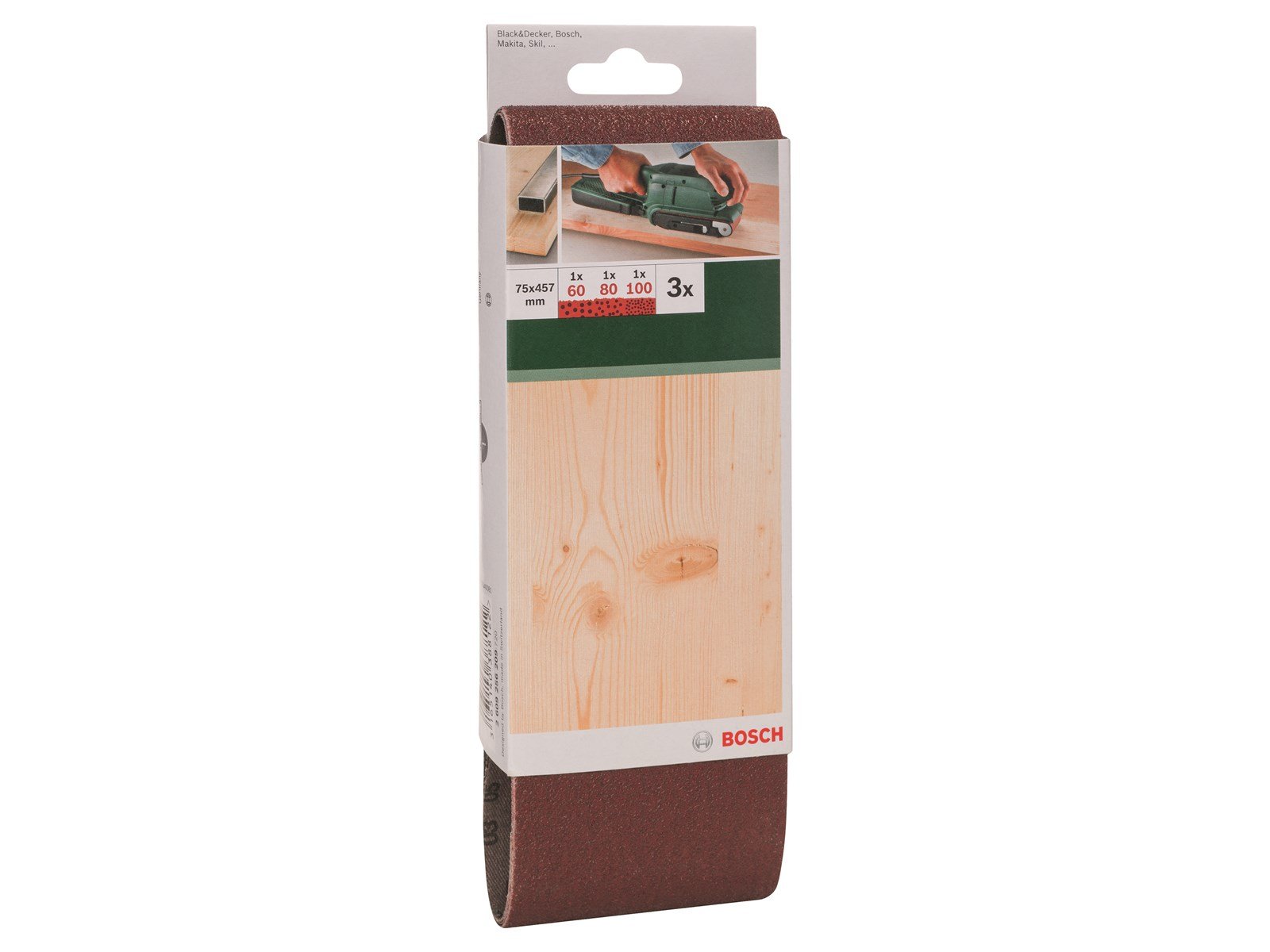 Bosch SLIBEBÅNDSÆT 75X457MM R:W U/HUL 3STK
