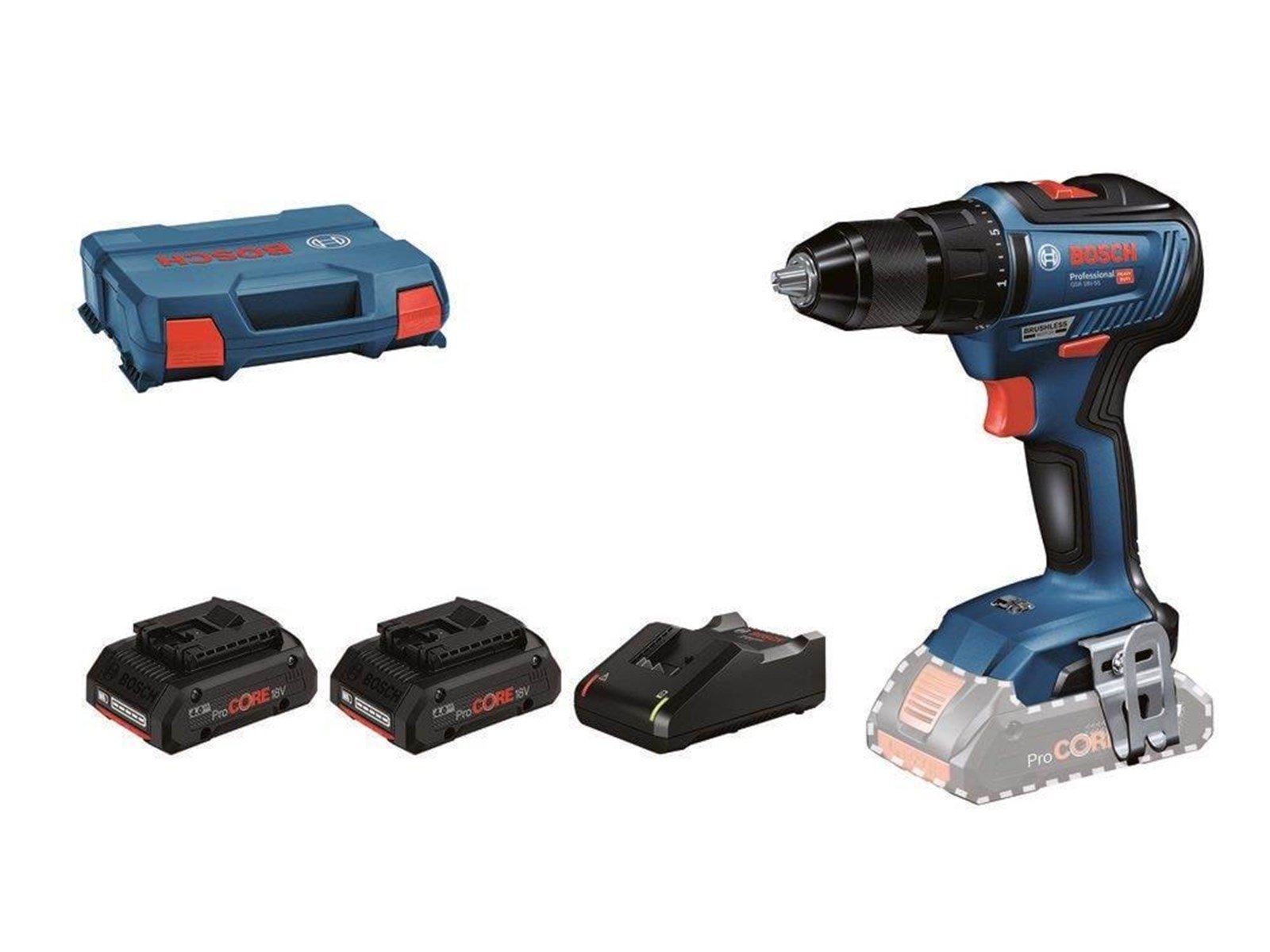 Bosch Professional Blue bosch 18v drill driver gsr 18v-55 procore 2x4.0ah
