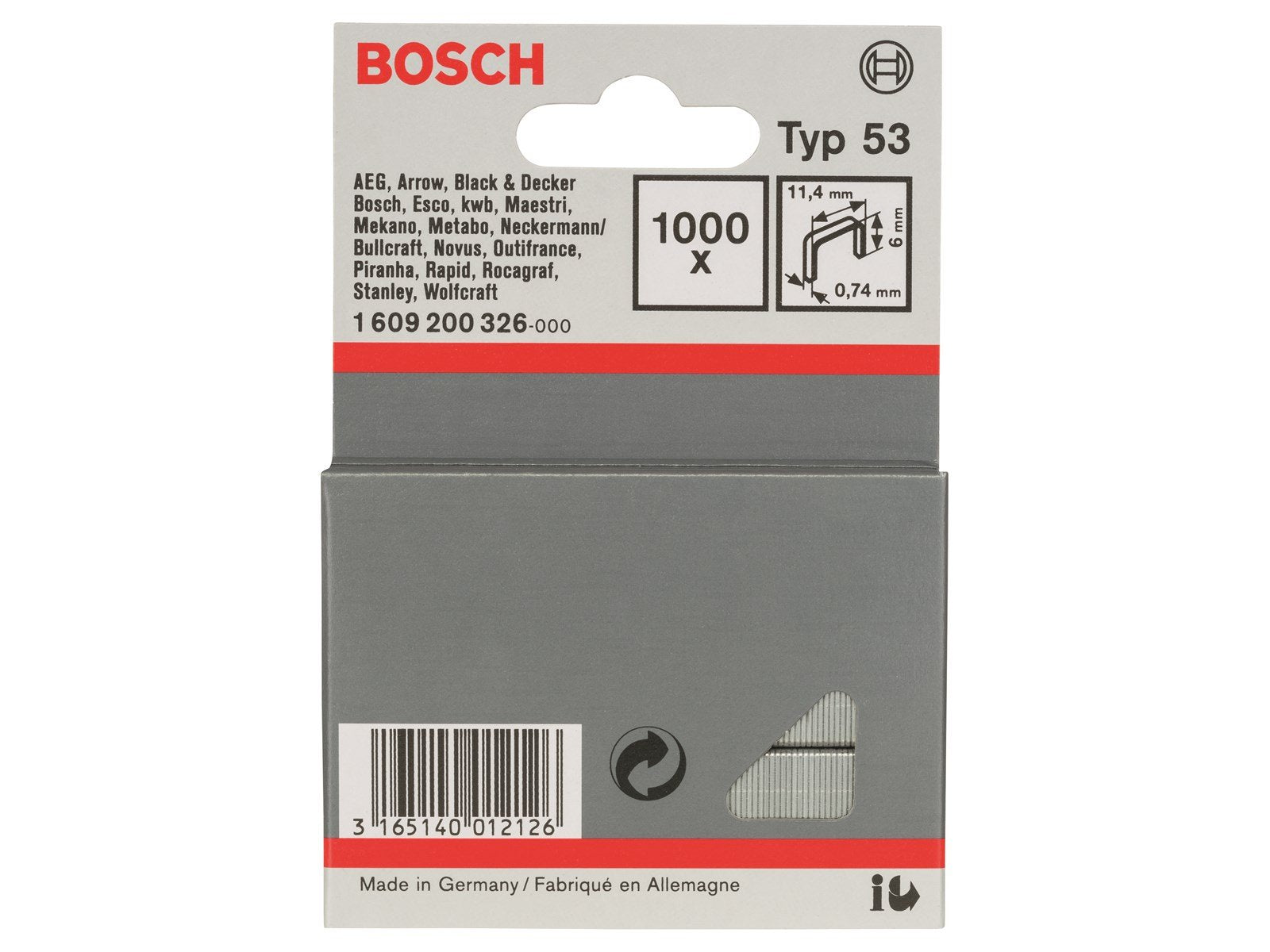 Bosch KLAMME TYPE 53 11.4X0.74X6MM 1000 STK