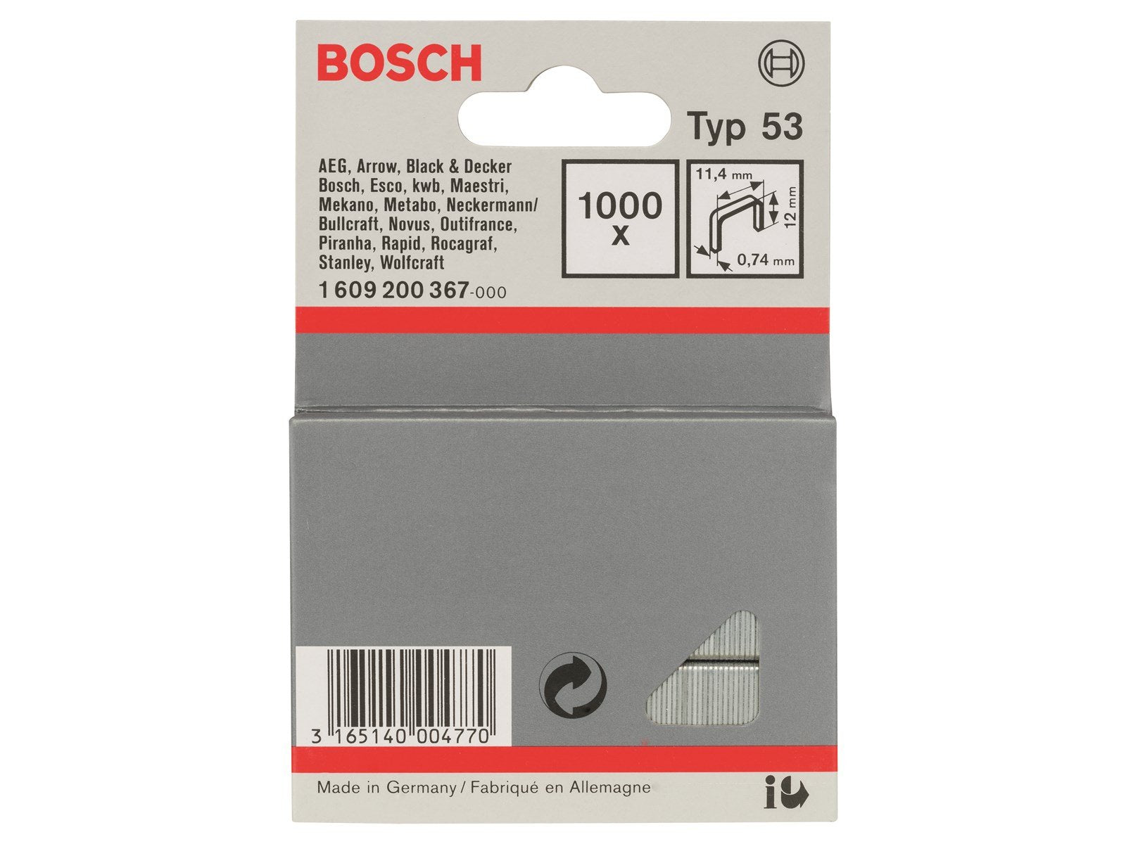 Bosch KLAMMER TYPE 53 11.4X0.74X12MM 1000 STK