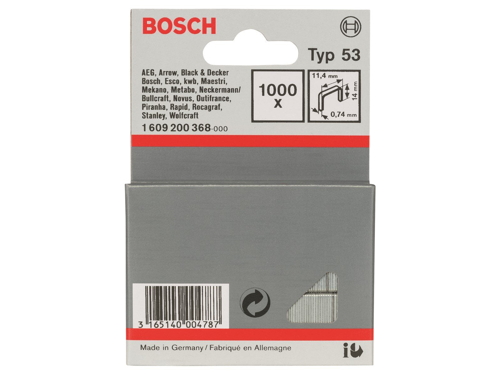 Bosch KLAMMER TYPE 53 11.4X0.74X14MM 1000 STK