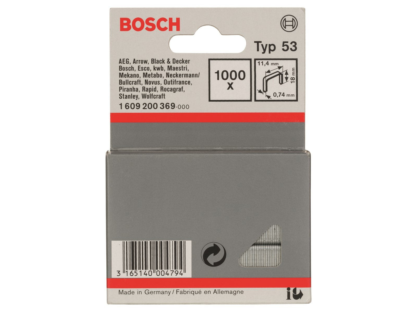 Bosch KLAMMER TYPE 53 11.4X0.74X18MM 1000 STK