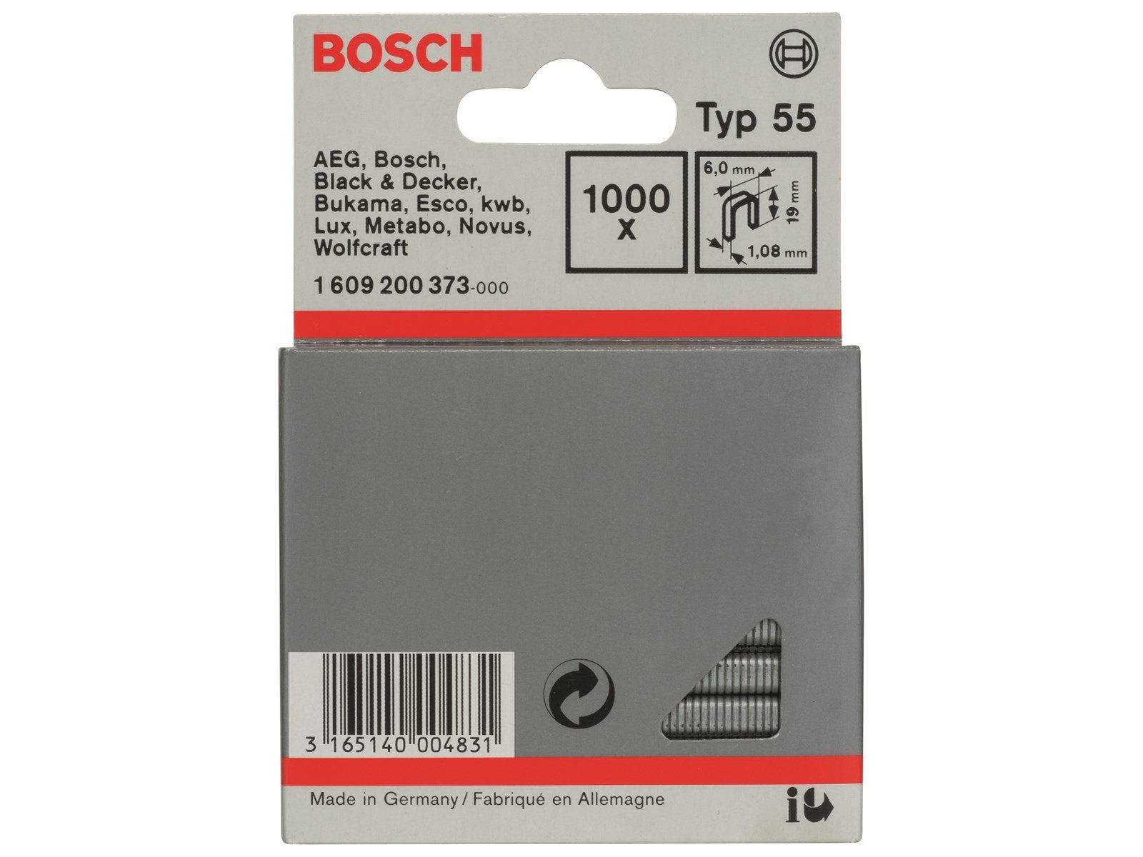 Bosch KLAMMER TYPE 55 6X1.08X19MM 1000 STK