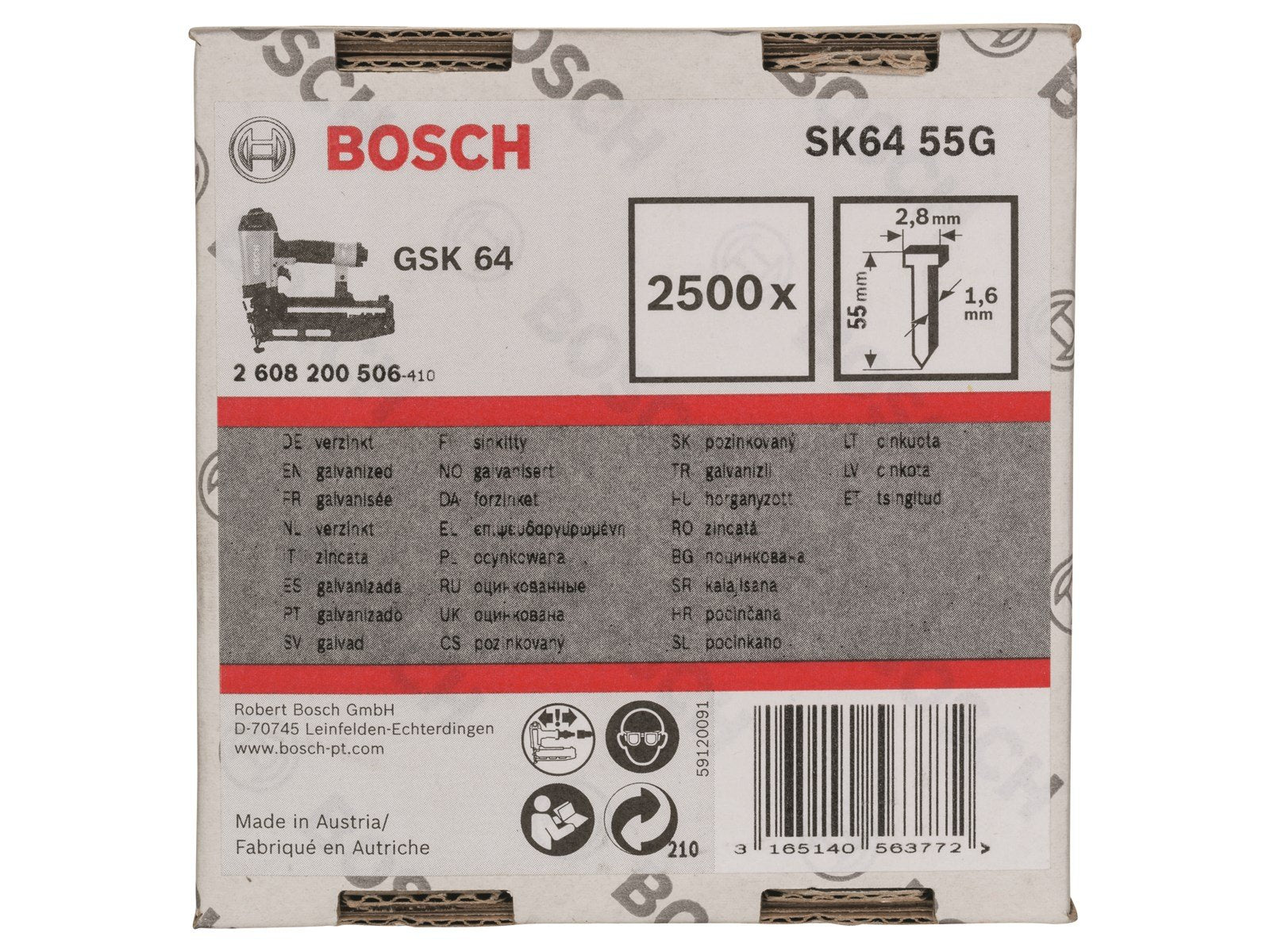Bosch DYKKERT 1.6/16G 55MM 2500 STK