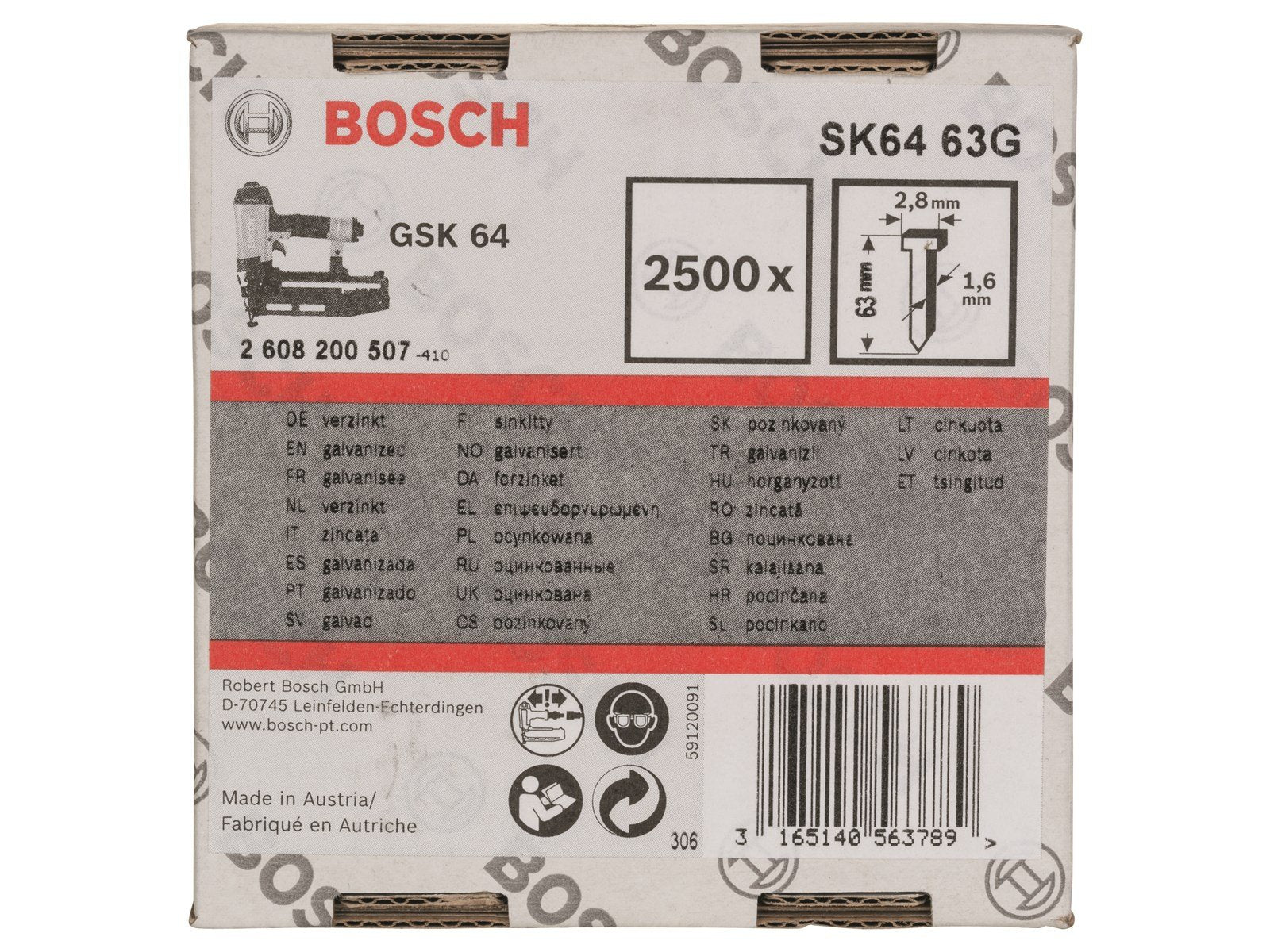 Bosch DYKKERT 1.6/16G 63MM 2500 STK