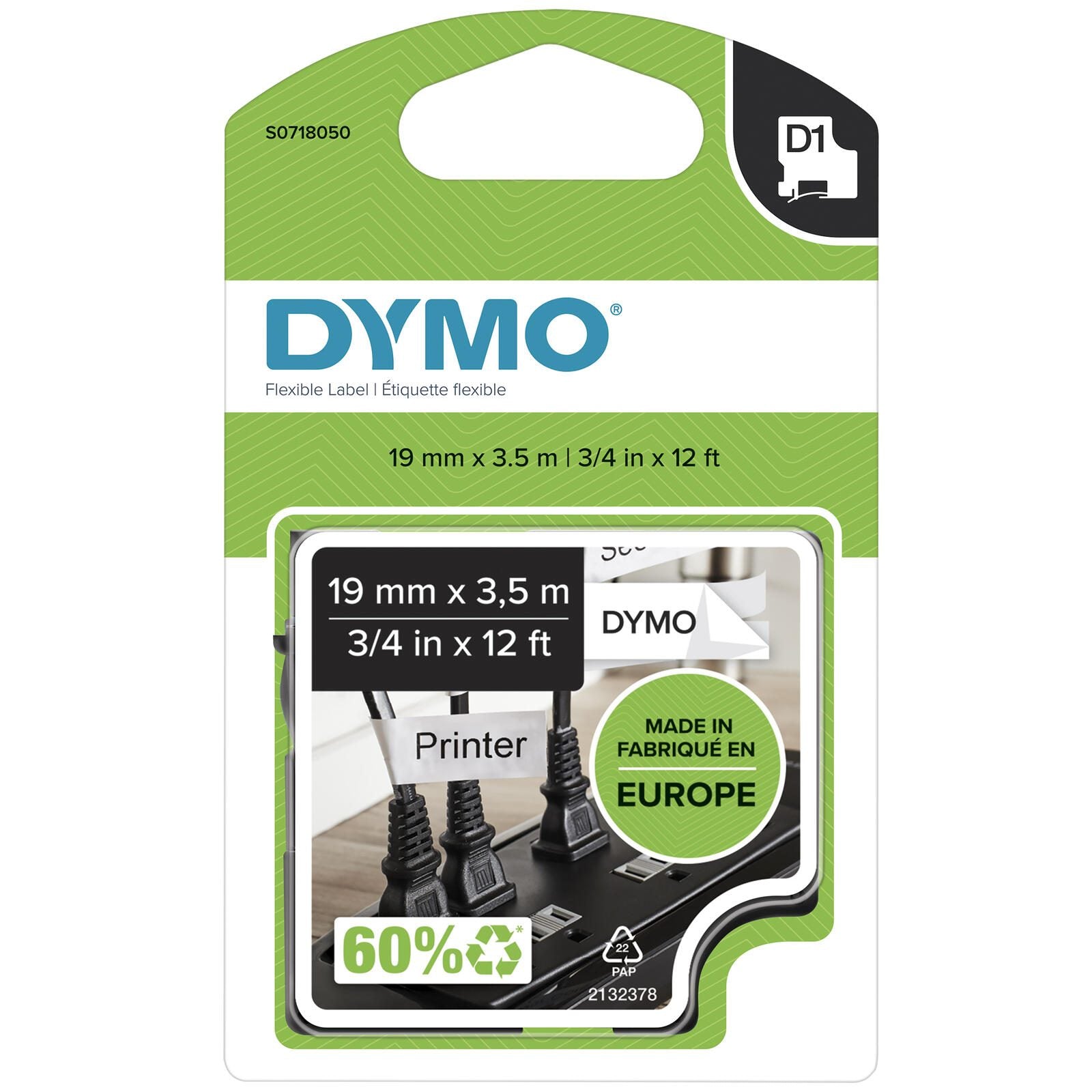 DYMO® Original D1-Schriftband 'Hochleistung' für LabelManager™ 19mm x 3,5m - flexibles & reissfestes Nylon, permanent ha