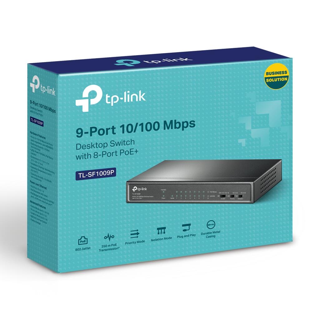 TP-Link TL-SF1009P 9-Port 10/100Mbit/s-Desktop-Switch mit 8 PoE+-Ports