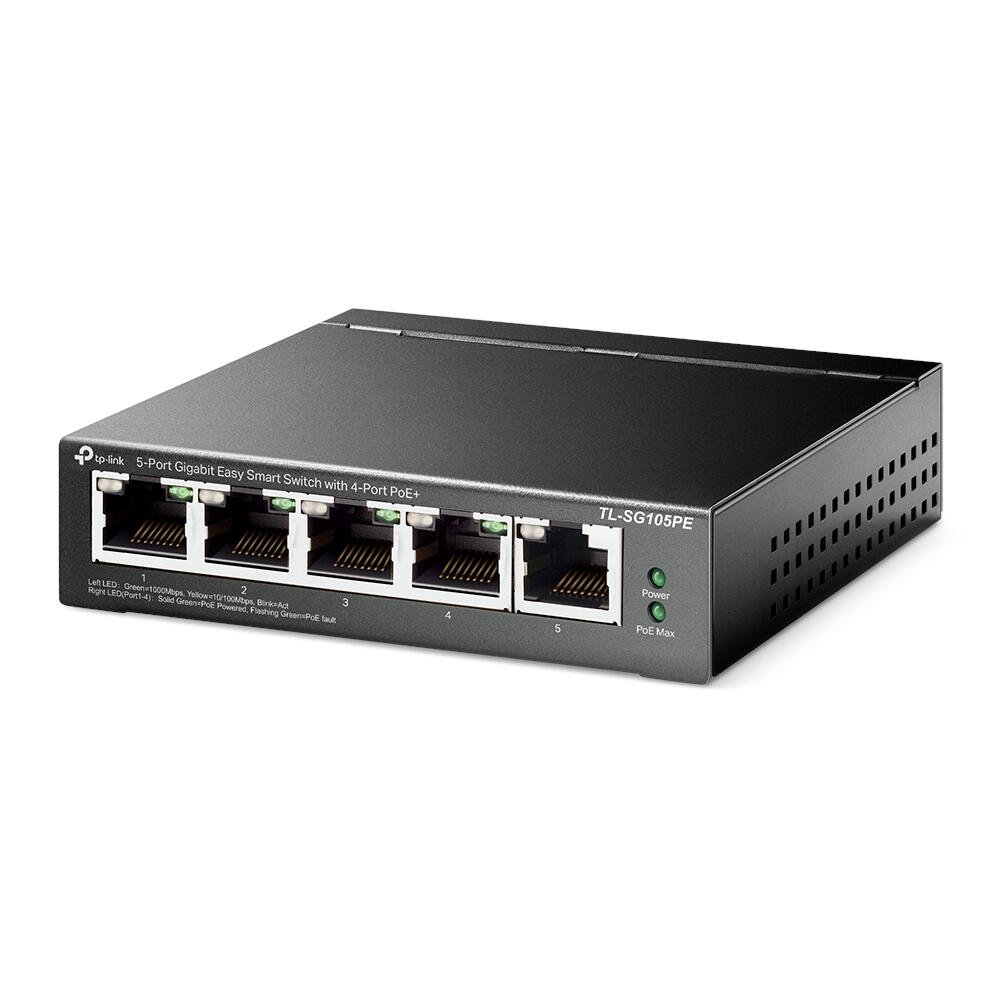 TP-Link Easy Smart TL-SG105PE 5 Port Gigabit Switch mit 4 PoE+-Ports