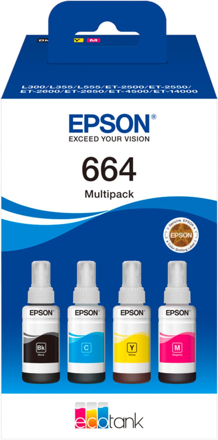 Epson Original EcoTank 664 Nachfülltinte - 4er Multipack schwarz, cyan, magenta, gelb