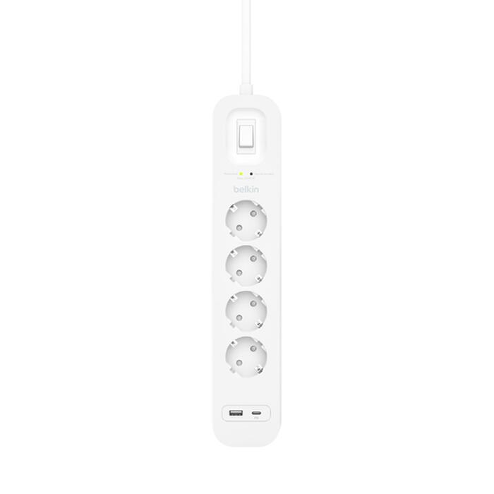 Belkin Connect Überspannungsschutz mit vier Steckdosen, USB-C und USB-A Anschluss