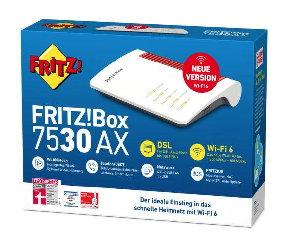 AVM FRITZBox 7530 AX Wireless Router - DSL-Modem 4-Port-Switch GigE WiFi6 Dual-Band VoIP-Telefonadapter (DECT)