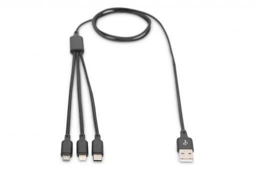 DIGITUS 3-in-1 USB Ladekabel - USB / USB-C / Lightning / Micro USB 1m