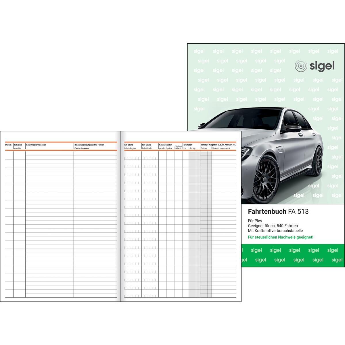 sigel Fahrtenbuch, Pkw mit Kraftstoffverbrauch FA513 DIN A5 - 32 Blatt