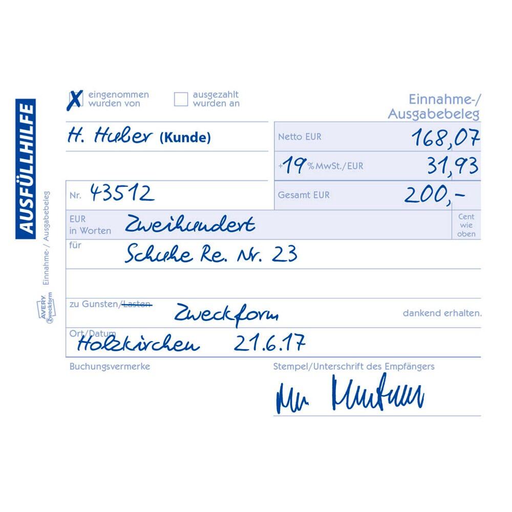 AVERY Zweckform Einnahme-/Ausgabebeleg Formularbuch 1755 - 2 x 40 Blatt