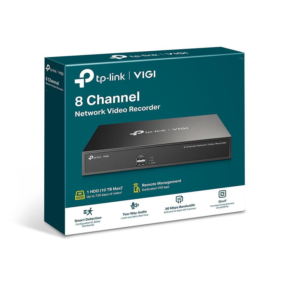 TP-Link VIGI NVR1008H 8 Kanal Netzwerk Video Recorder, 1x bis zu 10TB SATA HDD intern montierbar, Rack-fähig