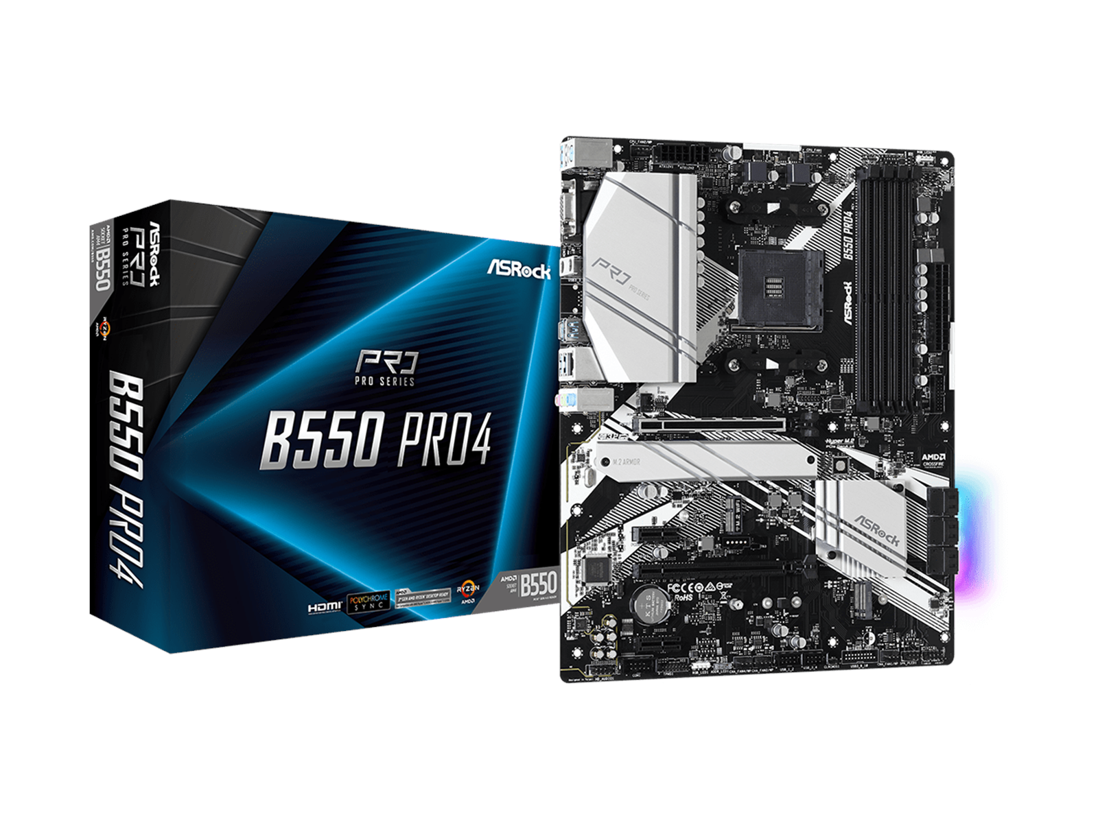ASRock B550 PRO4 Mainboard - AMD B550 - AMD AM4 socket - DDR4 RAM - ATX