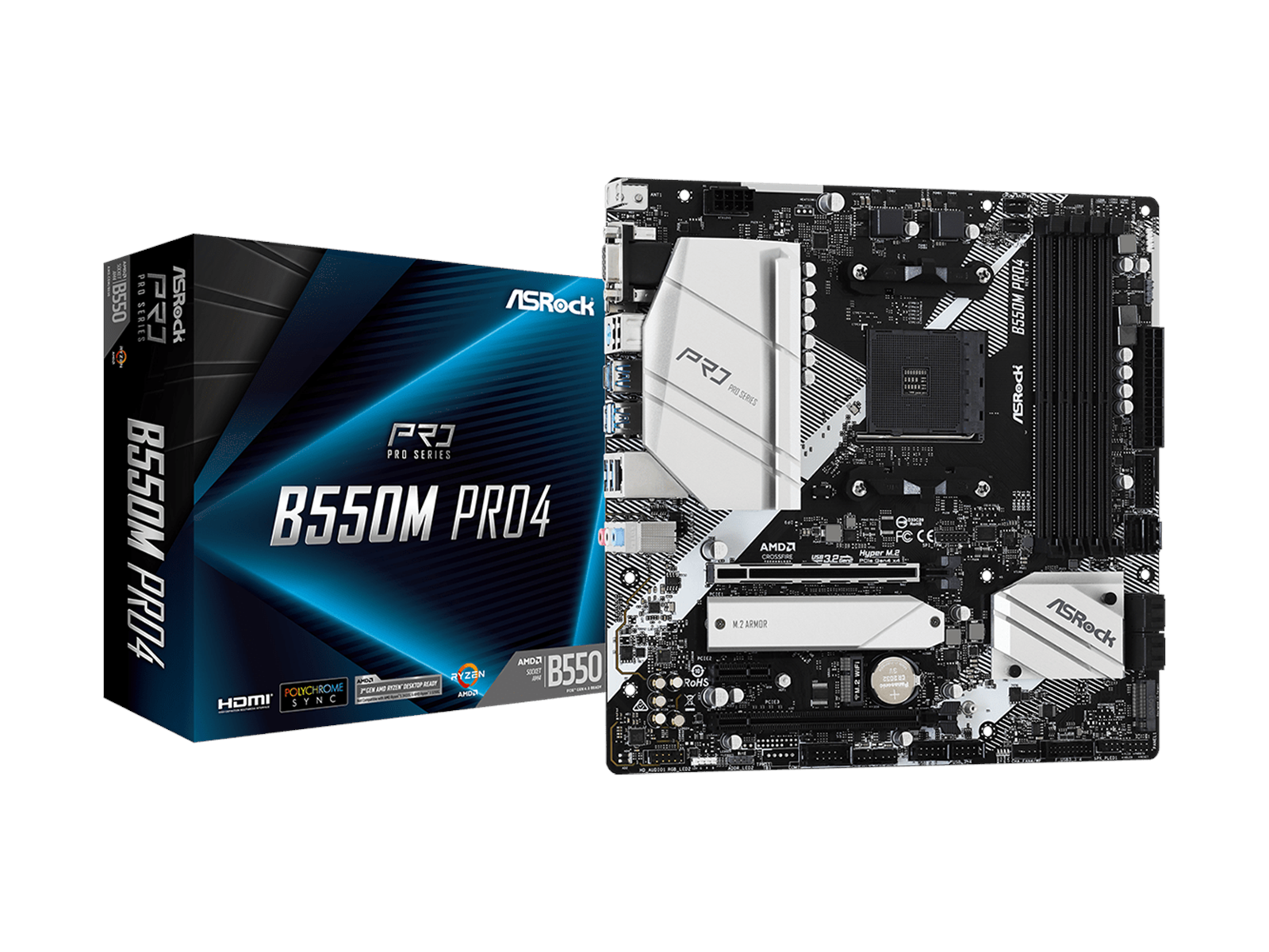 ASRock B550M PRO4 Mainboard - AMD B550 - AMD AM4 socket - DDR4 RAM - Micro-ATX
