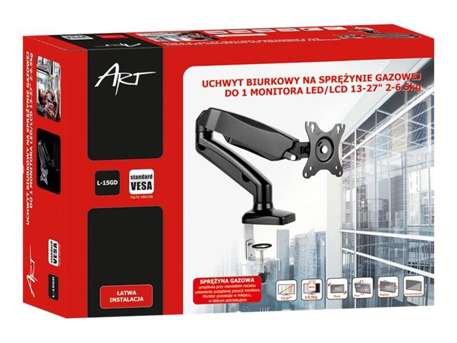 ART Pro Audio Uchwyt biurkowy gazowy do 1 monitora LED/LCD 13-27