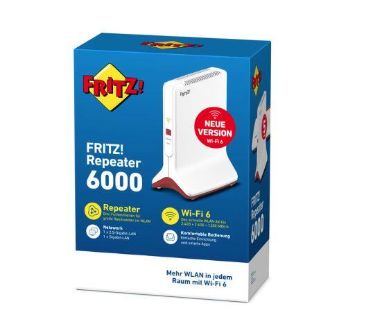 AVM FRITZ Repeater 6000 WiFi Range-Extender WiFi6 2,4 GHz (1 Band) 5 GHz (Dual-Band)