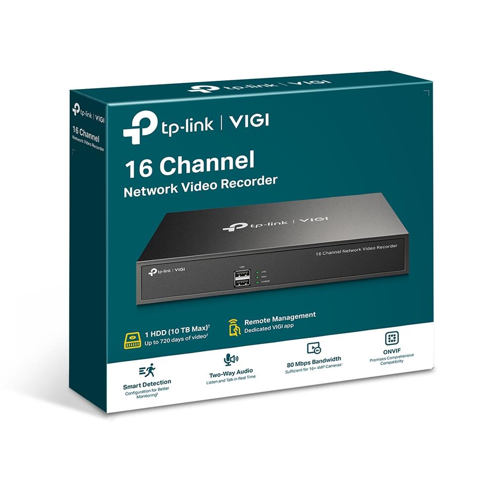 TP-Link VIGI NVR1016H 16 Kanal Netzwerk Video Recorder, 1x bis zu 10TB SATA HDD intern montierbar, Rack-fähig