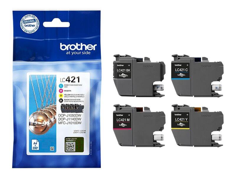 Brother Original LC421 Druckerpatrone 4er Multipack C/M/Y/K - 200 Seiten (LC421VAL)