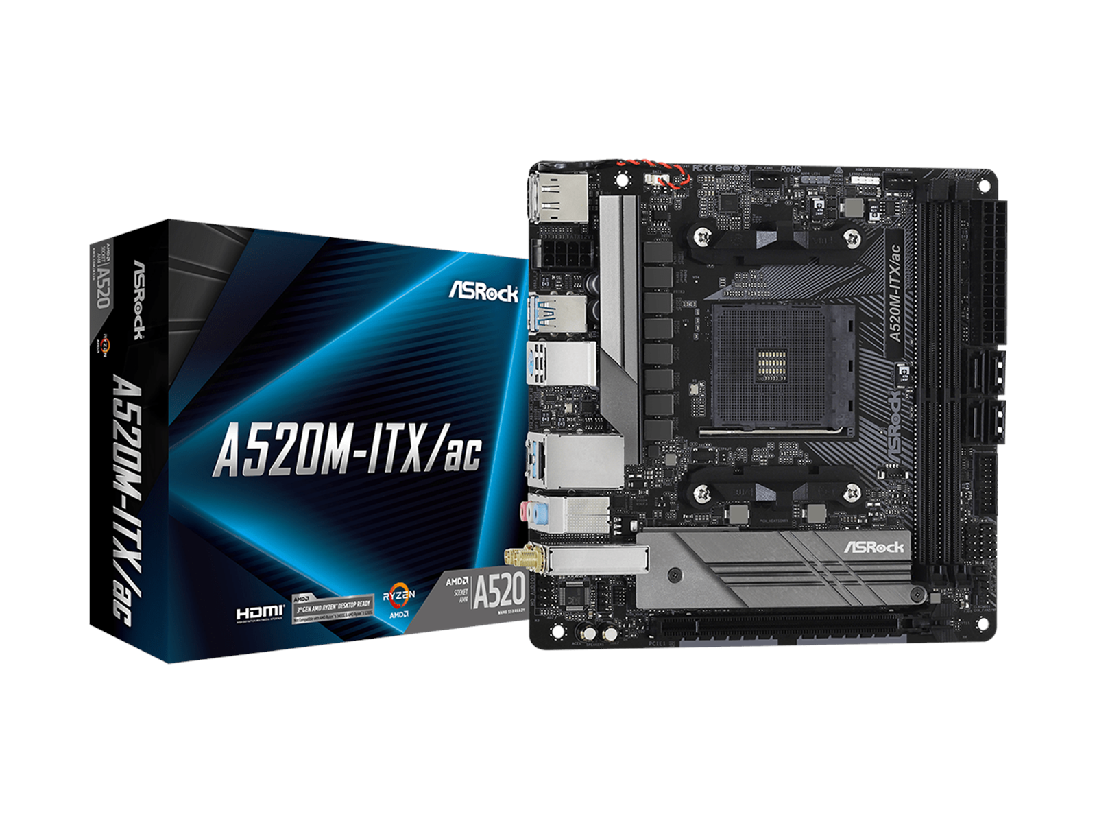 ASRock A520M-ITX/AC Mainboard - AMD A520 - AMD AM4 socket - DDR4 RAM - Mini-ITX