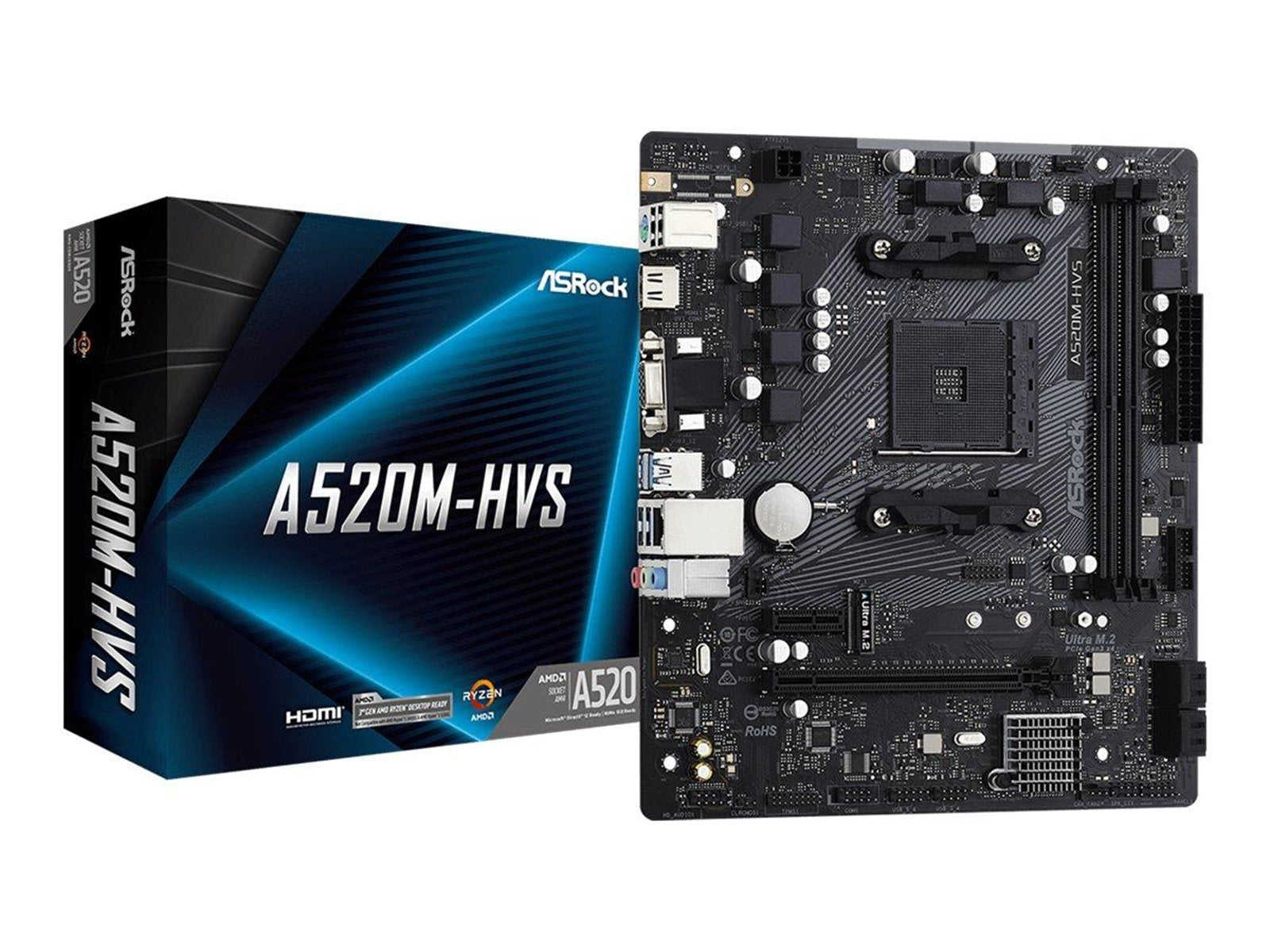 ASRock A520M-HVS Mainboard - AMD A520 - AMD AM4 socket - DDR4 RAM - Micro-ATX