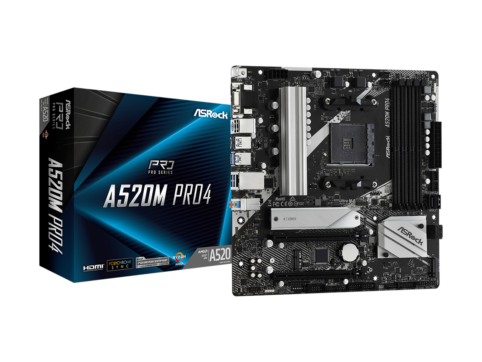 ASRock A520M Pro4 Mainboard - AMD A520 - AMD AM4 socket - DDR4 RAM - Micro-ATX
