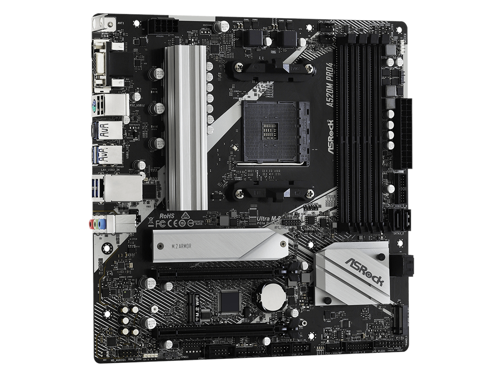 ASRock A520M Pro4 Mainboard - AMD A520 - AMD AM4 socket - DDR4 RAM - Micro-ATX