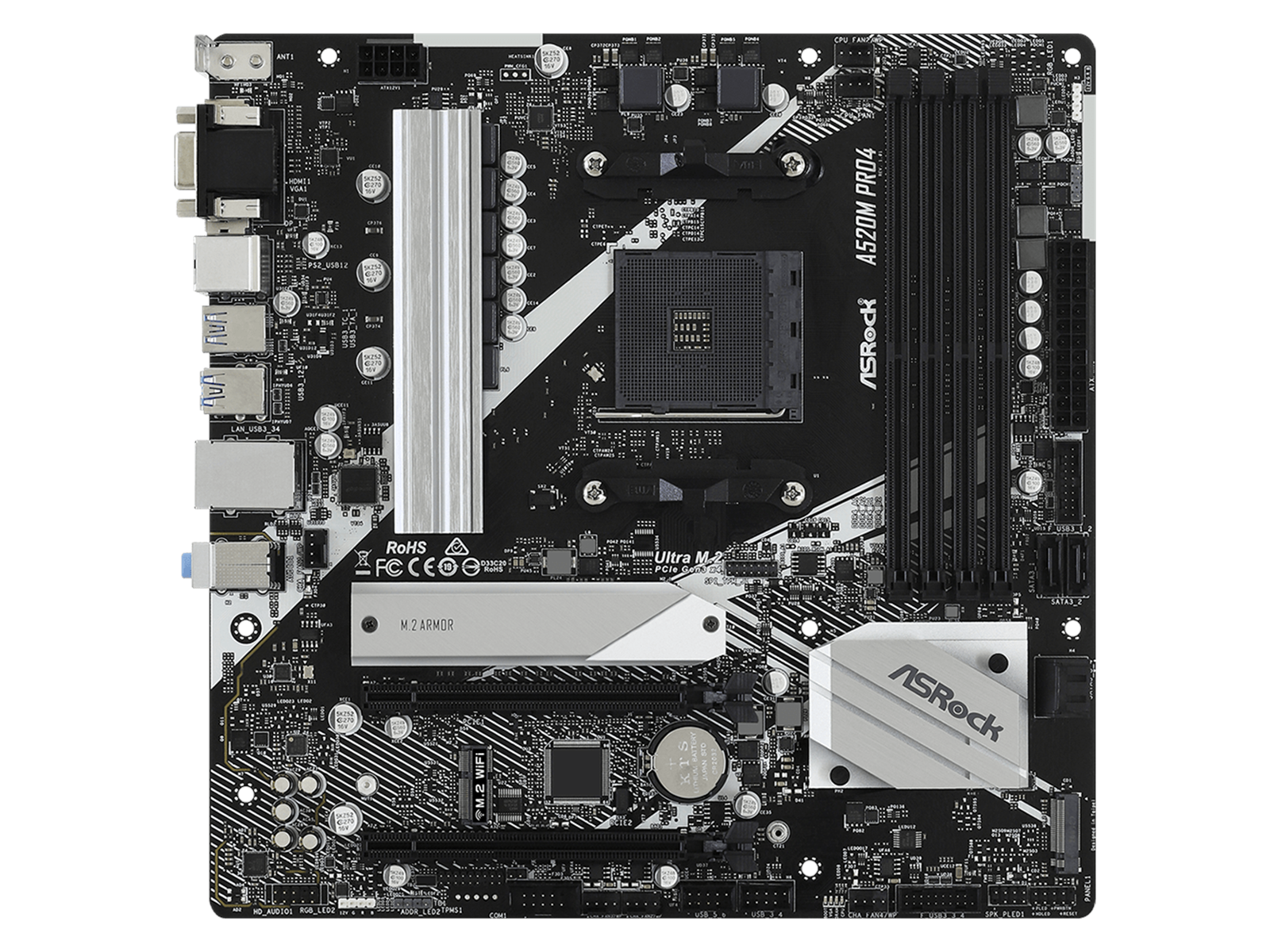 ASRock A520M Pro4 Mainboard - AMD A520 - AMD AM4 socket - DDR4 RAM - Micro-ATX