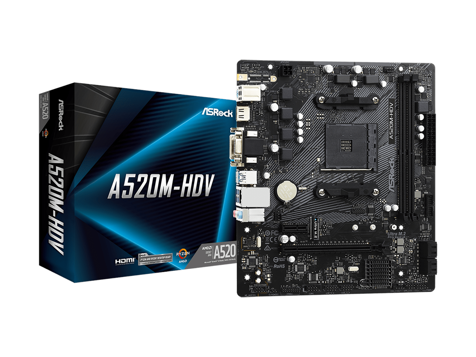 ASRock A520M-HDV Mainboard - AMD A520 - AMD AM4 socket - DDR4 RAM - Micro-ATX