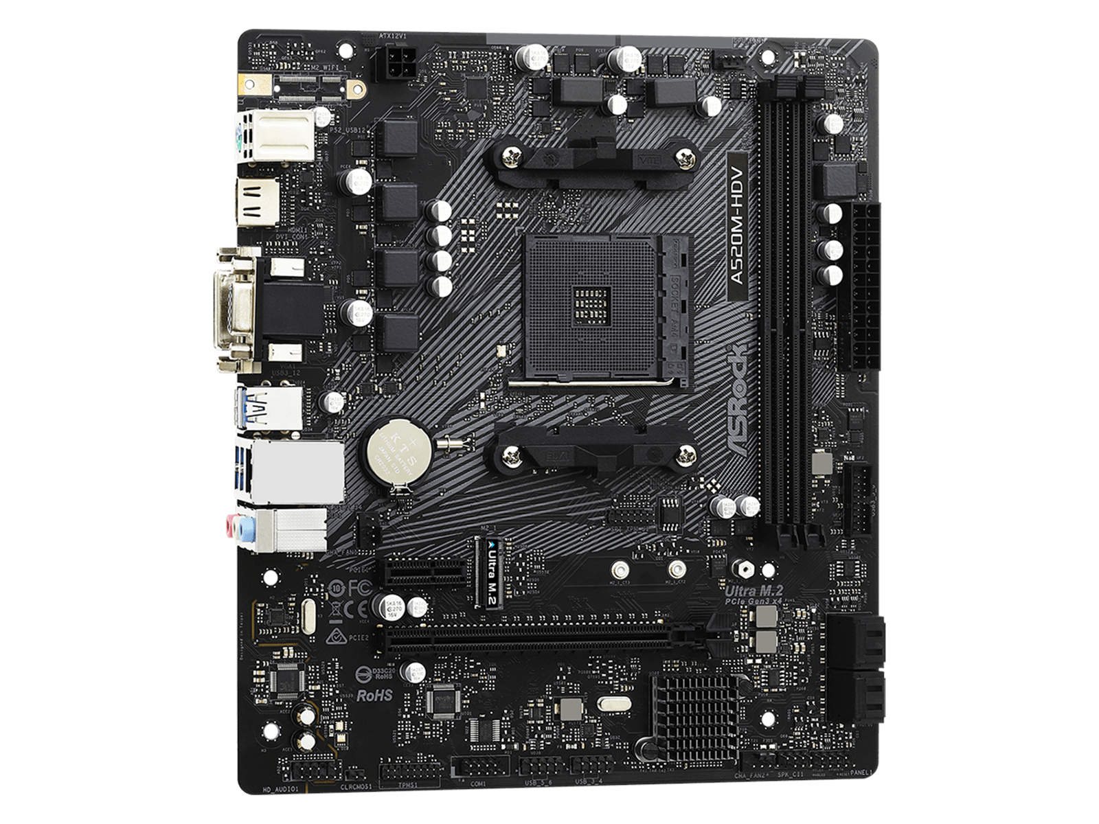 ASRock A520M-HDV Mainboard - AMD A520 - AMD AM4 socket - DDR4 RAM - Micro-ATX