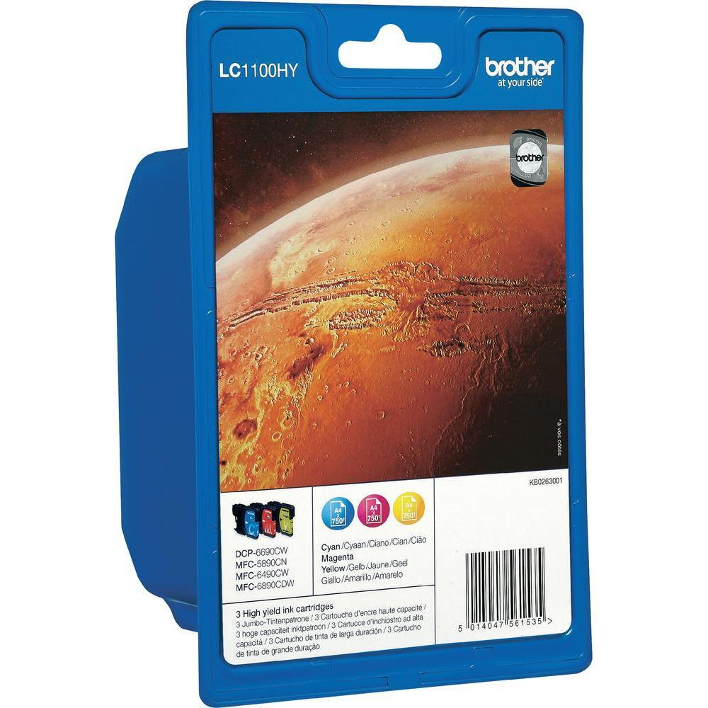 Brother Original LC-1100 Druckerpatronen 3er Multipack C/M/Y 750 Seiten (LC1100HYRBWBPDR)