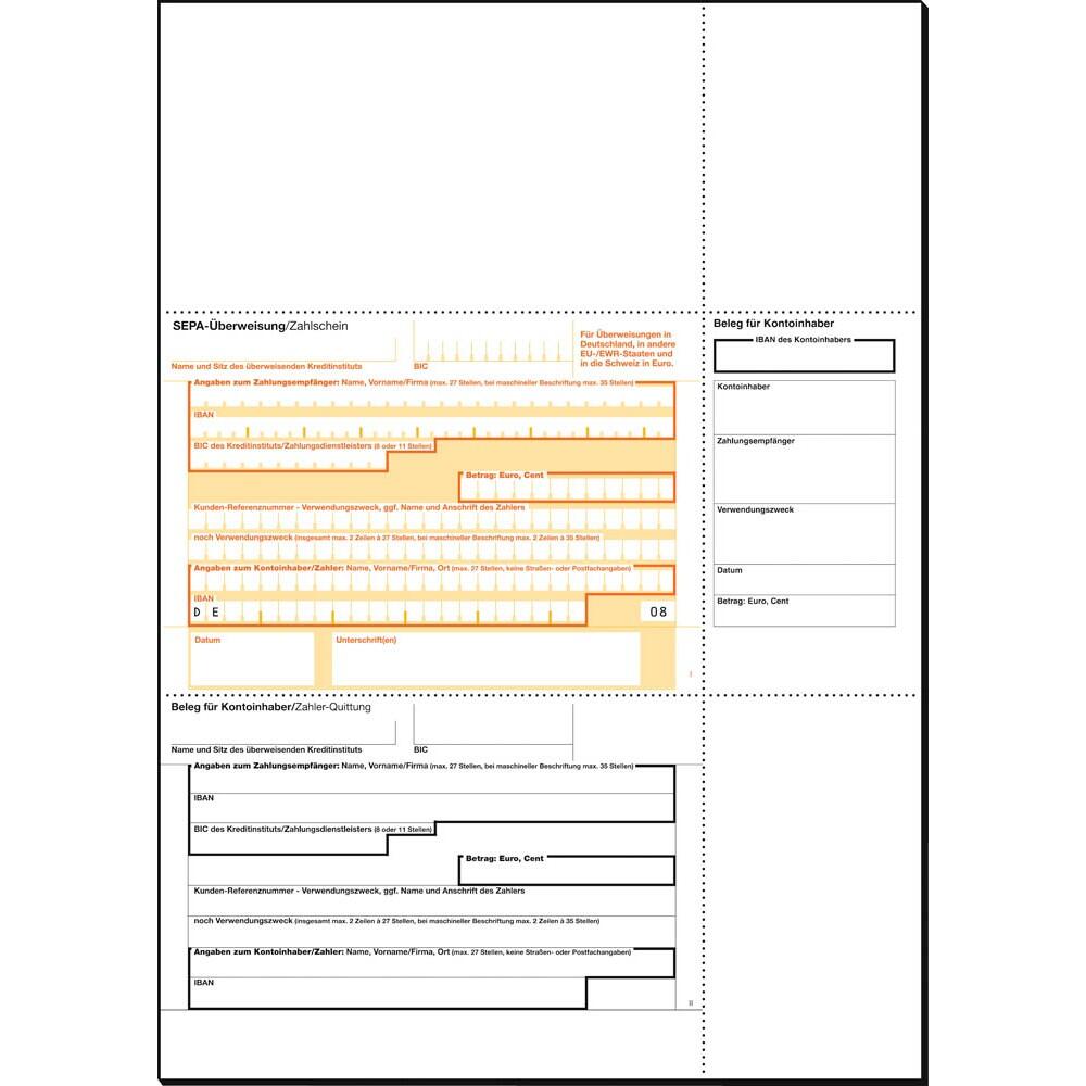 sigel SEPA-Überweisung/Zahlschein Bankformulare ZV572 - 250 Stück