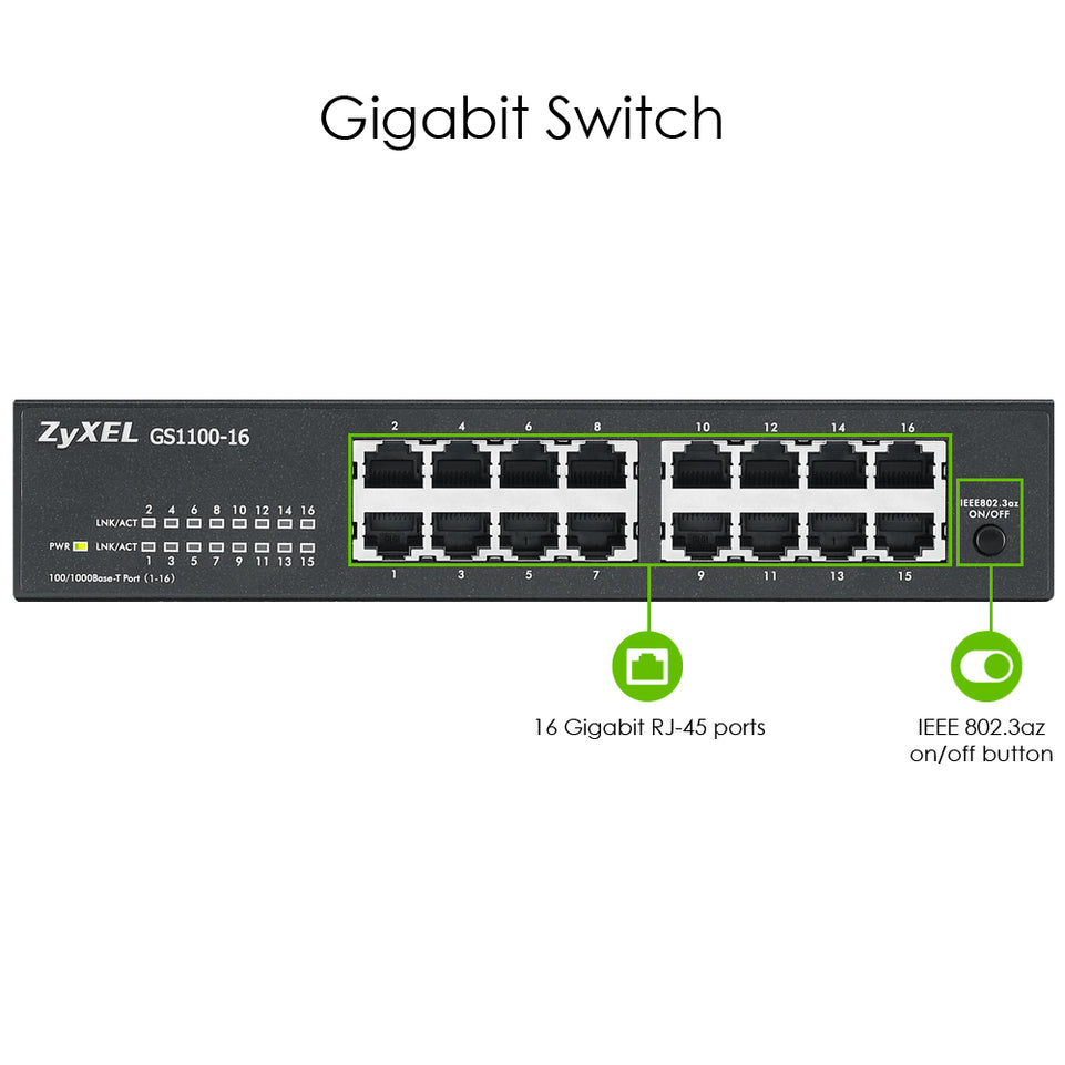 Zyxel Switch 16 Port Gigabit Unmanaged Switch GS1100-16 V3