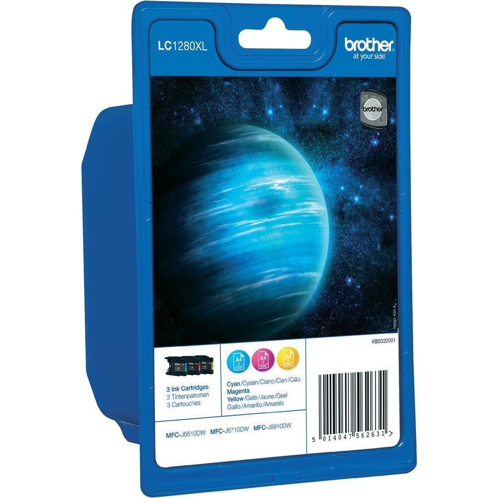 Brother Original LC-1280XL Druckerpatronen 3er Multipack C/M/Y 3.600 Seiten (LC1280XLRBWBPDR)