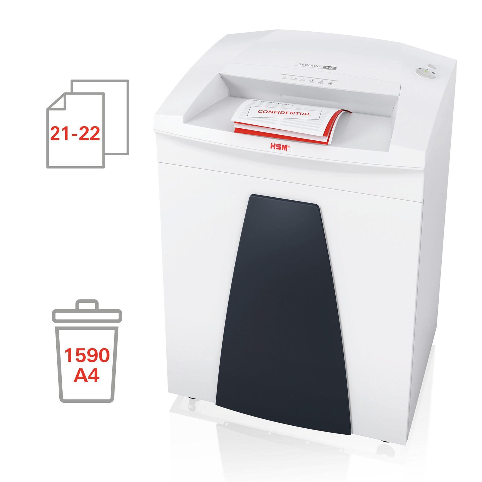 HSM Aktenvernichter SECURIO B35 - Sicherheitsstufe 4 - Partikelschnitt - 4,5 x 30 mm - 22 Blatt