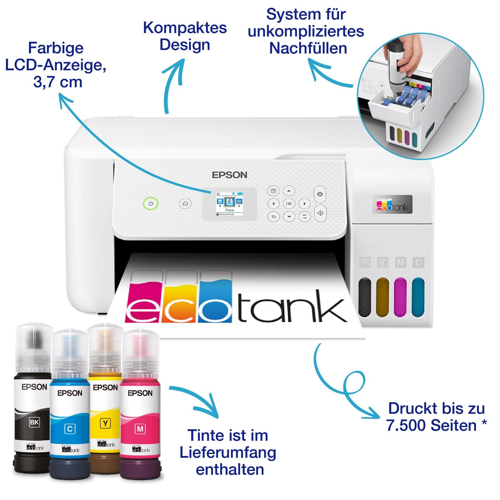 Epson EcoTank ET-2826 A4-Tintentank-Multifunktionsdrucker