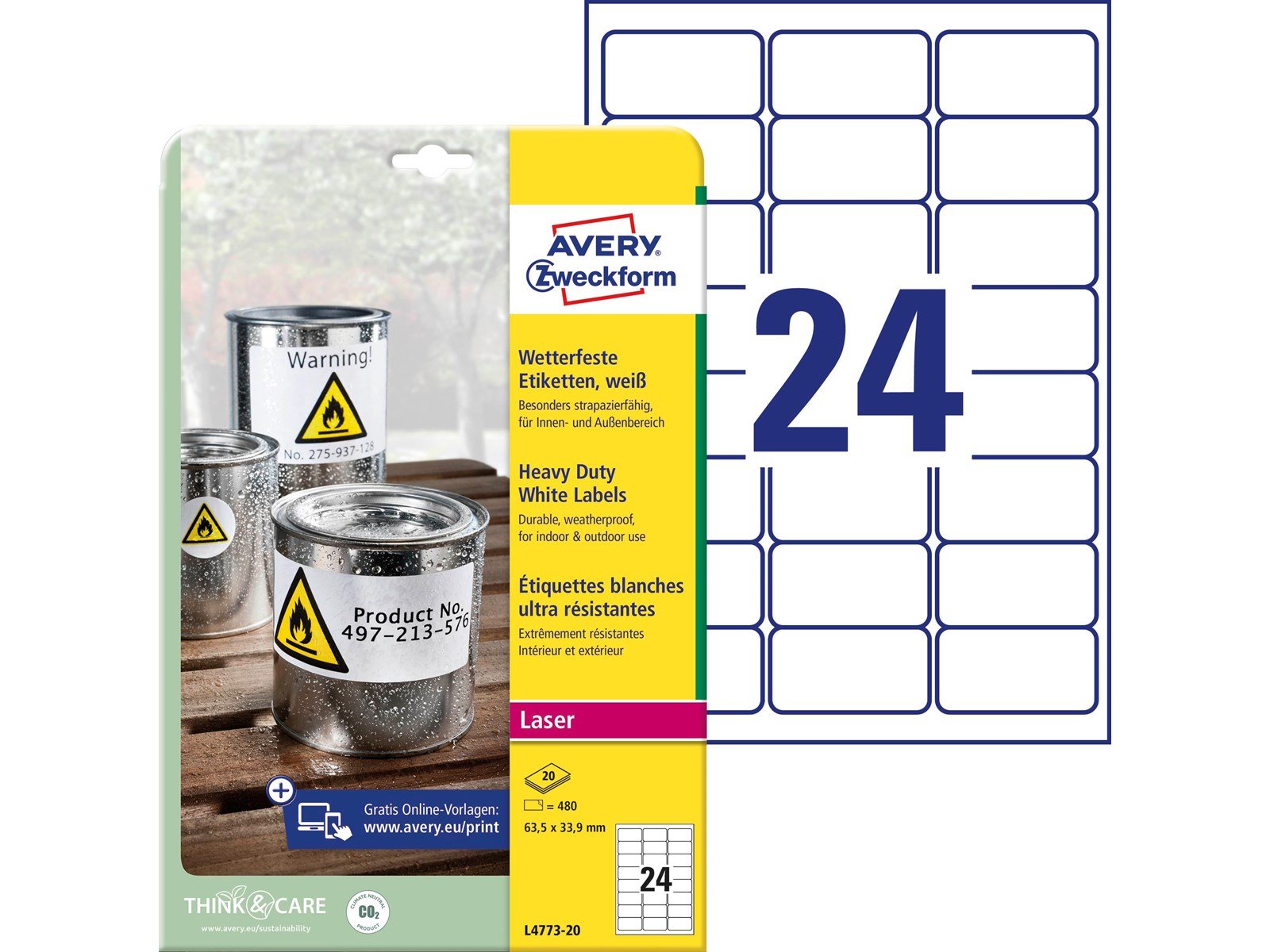 Avery Heavy duty labels white suitable for in- and outdoor use (-20oC to +80oC)