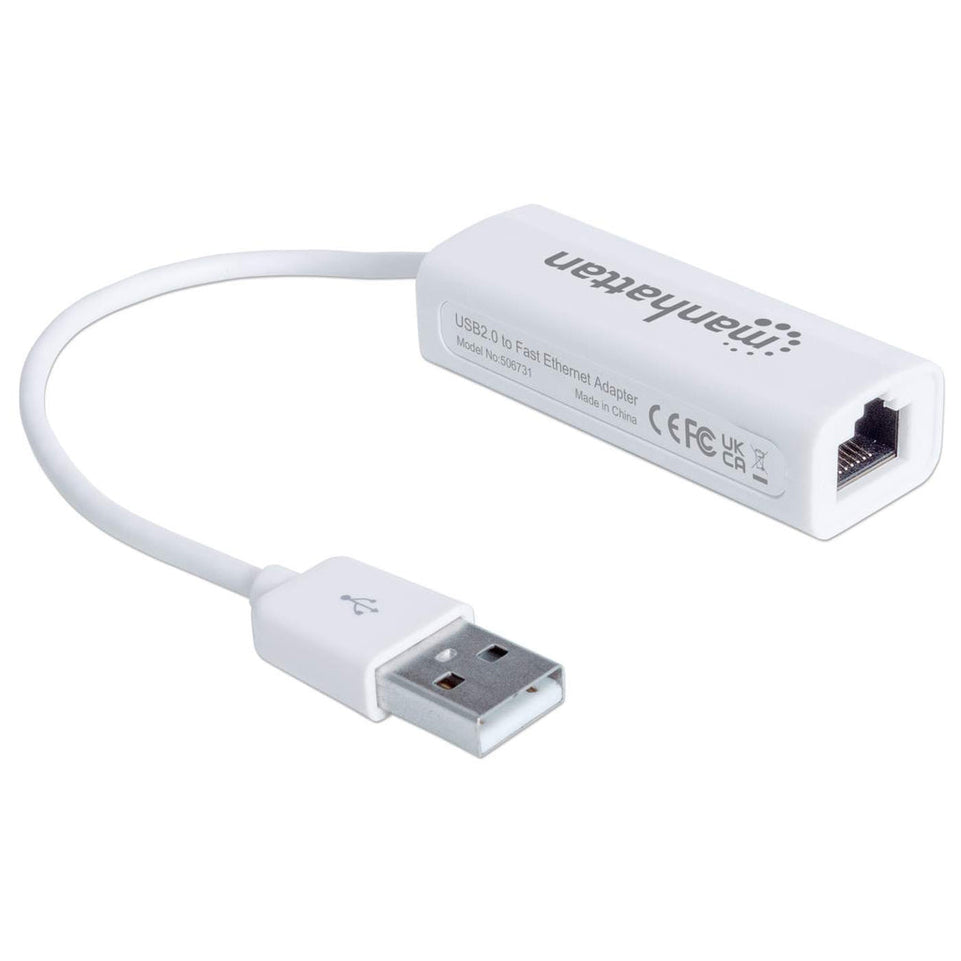 Adaptateur USB MANHATTAN USB 2.0 -&gt; RJ45 Fast Ethernet blanc