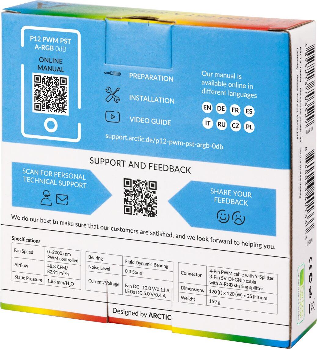 Arctic P12 PWM PST ARGB 0dB Weiß - 120 mm