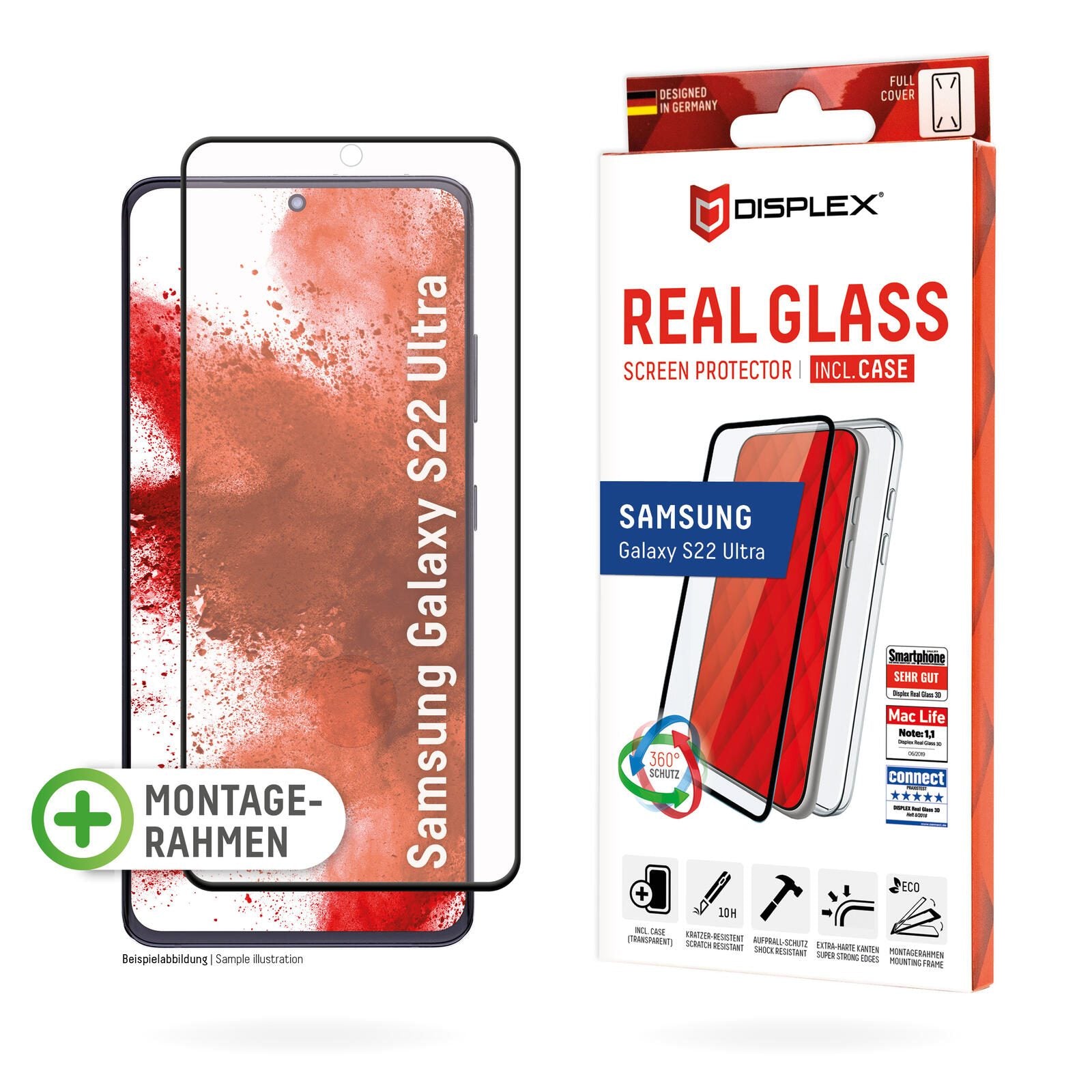 DISPLEX Full Cover Real Glass + Case für Samsung Galaxy S22 Ultra
