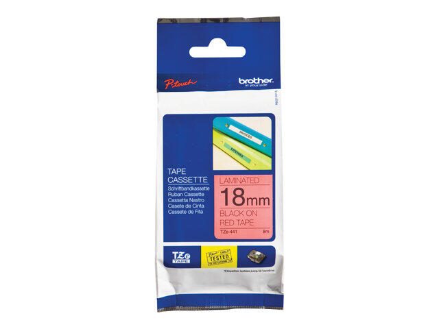 Brother TZe 441 - Laminiertes Klebeband - schwarz auf rot - Rolle (1,8 cm x 8 m) - 1 Rolle(n) - für P-Touch PT-1230, 18,