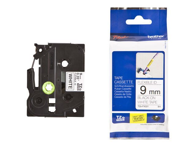 Brother TZe FX221 - Flexitape - Schwarz auf Weiß - Rolle (0,9 cm x 8 m) - 1 Rolle(n) - für P-Touch PT-1000, 1005, 1010,